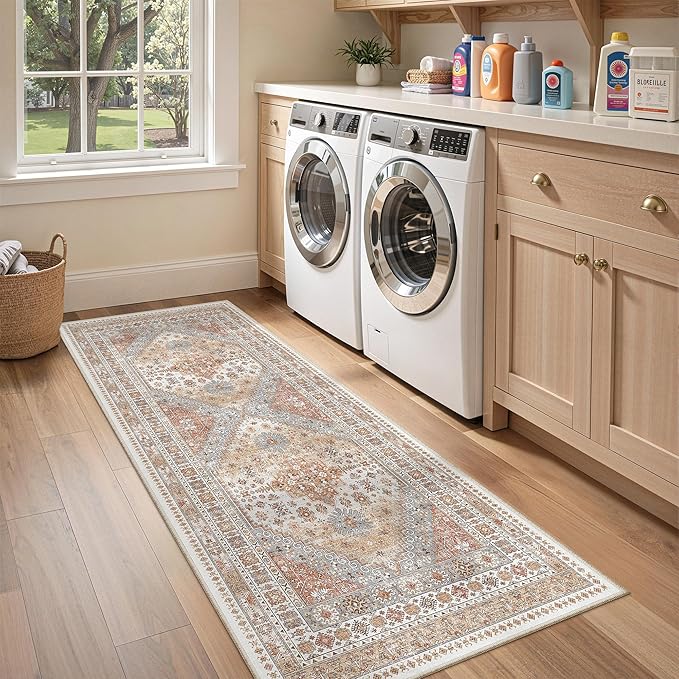 zesthome 2x6 Runner Rug for Hallways, Machine Washable Rug, Non Slip Vintage Low Pile Runners, Stain Resistant Runners for Entryway, Kitchen, Bathroom, Laundry Room, Corridor
