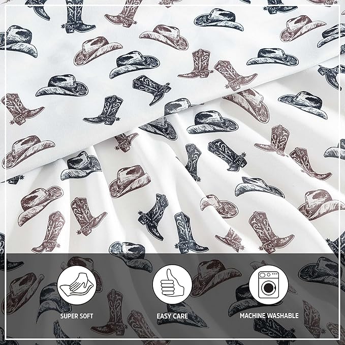 Wrangler - Queen Bed Sheets, Ultra-Soft & Lightweight Bedding with Matching Pillowcases, Lightweight Bed Set for All Season Comfort, Oeko-Tex Certified (Boots N Hats Black)