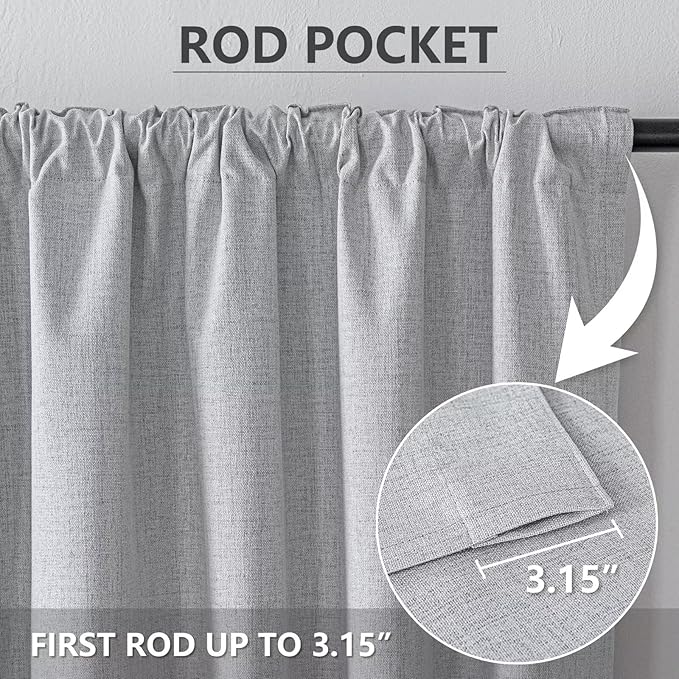 100% Blackout Curtains for Living Room, 90 Inch Curtains 2 Panel Set Light Blocking, Back Tab & Rod Pocket Thermal Insulated Drapes Bedroom Windows Home Decor(52W × 90L inch, Greyish White)