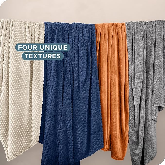 Bare Home Textured Fleece Blanket - King Size - Ultra-Soft Lightweight for Bed, Sofa, and Couch - Luxury Microplush - Cozy Warm Blanket (King, Chevron Dark Blue)