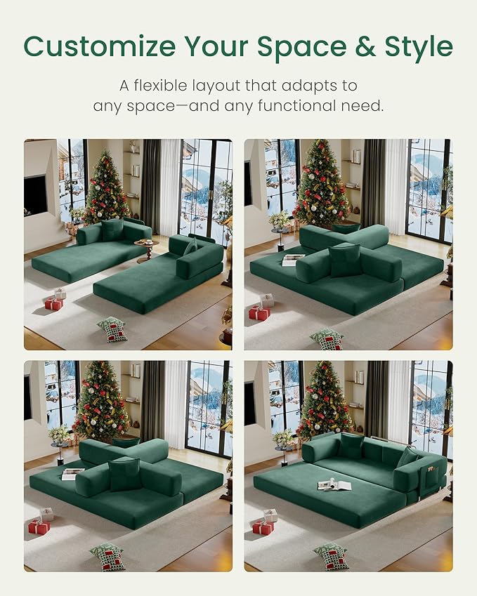 78.8" Convertible Sofa Bed,Corduroy Futon Couch with Storage Pocket,Folding Pull Out Futon Sofa,No Assembly Boneless Couch for Living Room, Emerald Green | Convertible Sofa Bed, Boneless Couch, sofa for living room, sleeper sofa, modular sofa