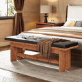 Solid Wood Bench with Cushion, 55" Upholstered Entryway Bench with Thickened Legs, Button-Tufted Shoe Bench Seat, Vintage Indoor End of Bed Bench for Bedroom, Living Dining Room, Hallway, Dark Walnut