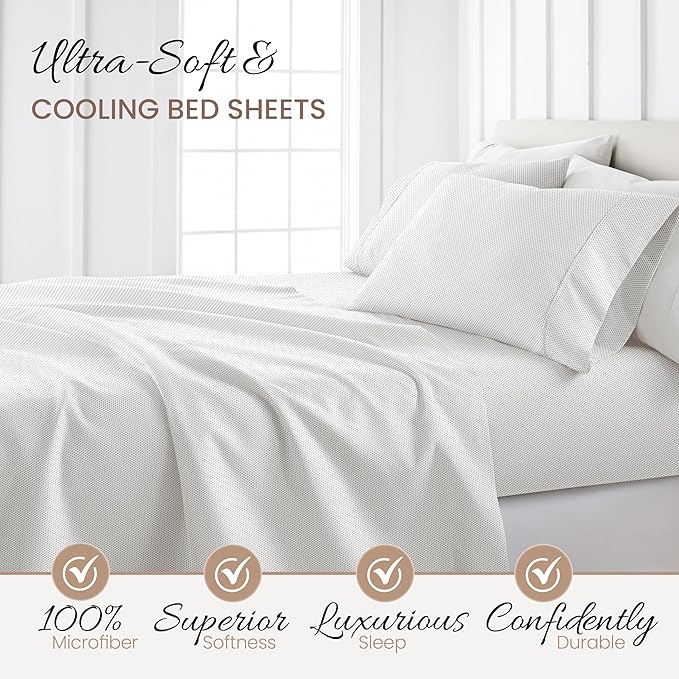 Linen Market Double-Brushed Patterned Microfiber King Sheet Set 4 Piece – Oeko-TEX Certified Ultra Soft & Wrinkle-Free - 16" Deep Pocket Sheets - Easy Care King Size - Stippled Gray