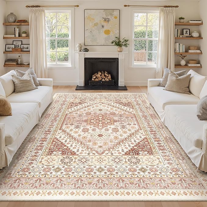 zesthome 9x12 Area Rugs for Living Room,Non-Slip Backing Washable Rugs,Vintage Large Area Rug，Stain Resistant Home Decor Rug