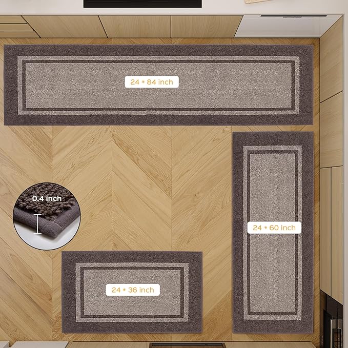 Kitchen Rugs 24" x 70", Non-Slip Machine Washable Kitchen Runner Rugs Floor Mats, Absorbent Comfort Standing Mats for Kitchen, Sink, Laundry and Hallway, Rolled Packaging, Beige & Grayish Brown