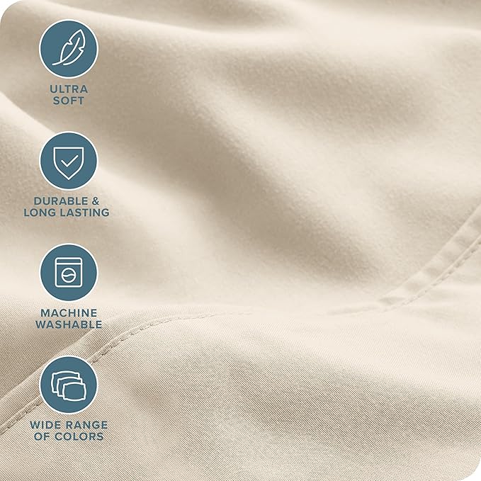 Bare Home Hotel Luxury Full Sheet Set, Extra Soft - 6 Piece Set - Deep Pockets - Easy Fit - Cooling & Breathable - Wrinkle, Fade, Stain Resistant - Includes 4 Pillowcases (Full, Sand)