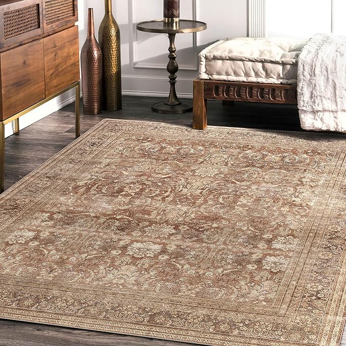 vivorug 8x10 Area Rugs for Living Room, Non-Slip Backing Washable Rug 8x10, Large Area Rug Soft Carpet for Bedroom Dining Room, Vintage, Easy Clean, Durable, Low Pile Rug Under Table, Brown