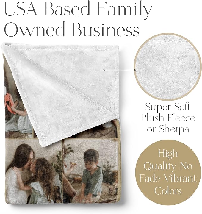 Ships Next Day, Custom Blanket with Picture - Printed in USA, Personalized Photo Blanket (Sherpa – 50x60)