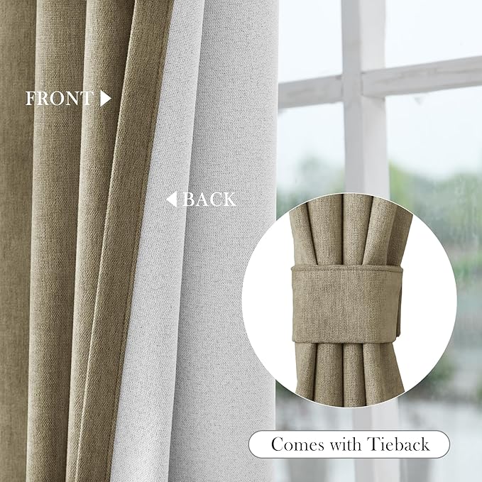 Macochico 52" Wx108 L 100% Blackout Curtains Extra Long Thermal Insulated Chenille Curtains for Living Room Bedroom Auditorium Home Theater Soil Brown Grommet Curtains with Tieback Classic 1 Panel