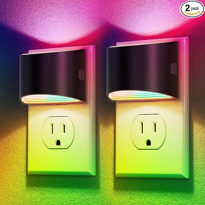 DORESshop LED Night Light[2 Pack], RGB Night Lights Plug into Wall, 3 Level Brightness Adjustable Plug in Night Light, Dusk to Dawn Sensor, Nightlights for Adults, Bedroom, Bathroom, Hallway