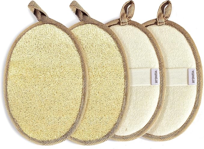 Natural Loofah Sponge Exfoliating(4 Packs),Made with Eco-Friendly and Biodegradable Shower Luffa Sponge, Loofah for Women and Men, Brown