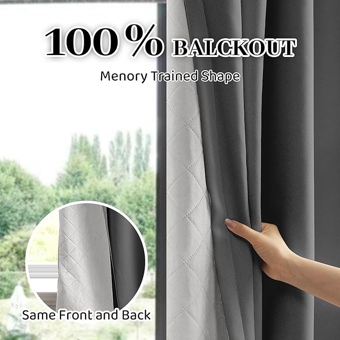 Soundproof 100% Blackout Curtains 96 inches, 3 Layers Thermal Insulated Back Tab Drapes for Door Window Nursery Divider Living Room, with Pin Hooks Gray 50x96 Inch 1 Panel