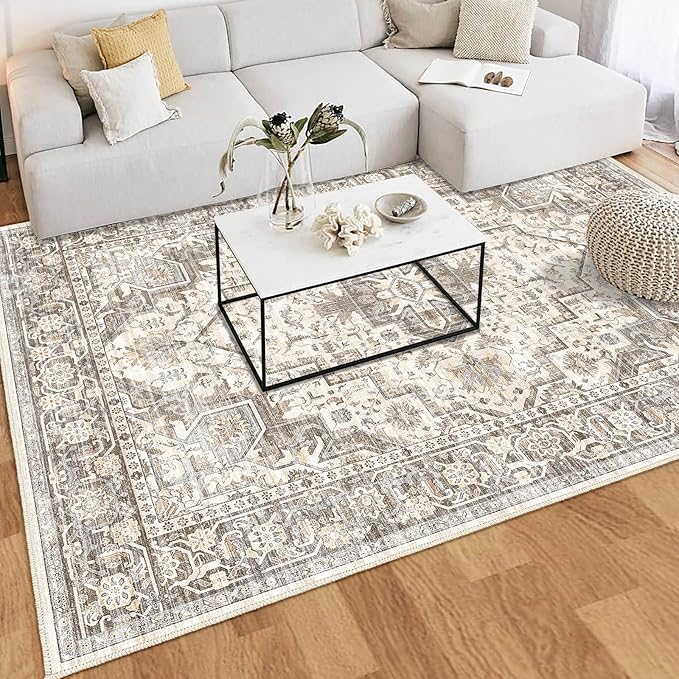 Area Rug Machine Washable Rug 10'x13' - Vintage Design Large Area Rugs with Non Slip Rugs for Living Room Bedroom,Stain Resistant, Home Decor Office Area Rug (Beige Brown 10'x13')