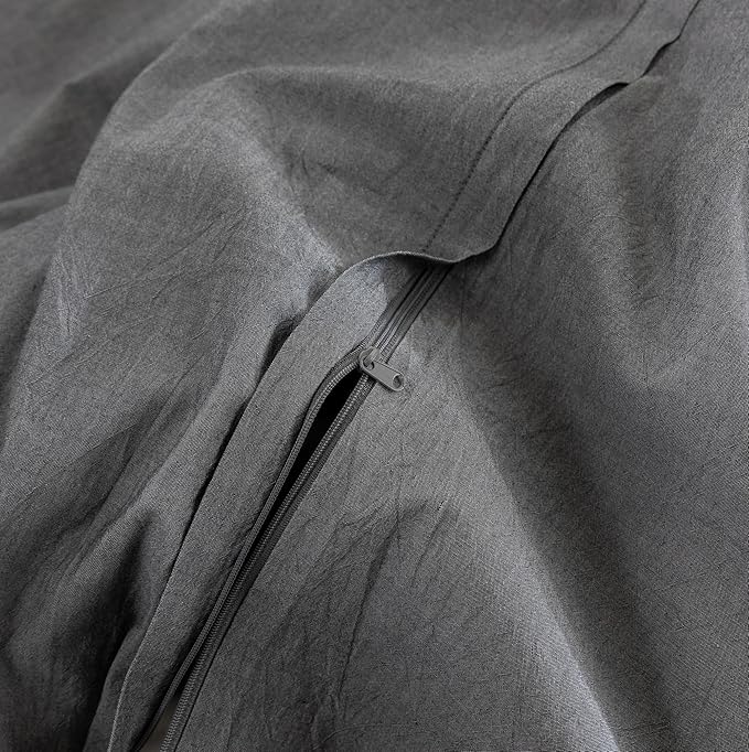 FOSSA Duvet Cover Set 100% Washed Cotton Linen Feel Super Soft Breathable Cozy 3 Pieces Bedding Sets Solid Dark Grey Oversized King