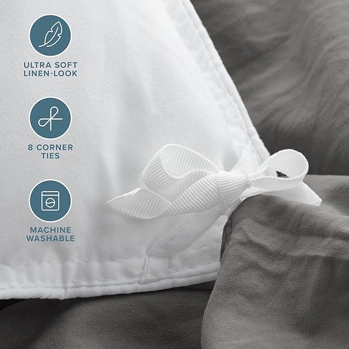 Bare Home Microfiber Duvet Cover Set - Ultra Soft Washed Microfiber - Oversized King Size - Linen-Like Look - Easy Care - Breathable Fabric - Our Softest Duvet Cover Set (Oversized King, Grey)
