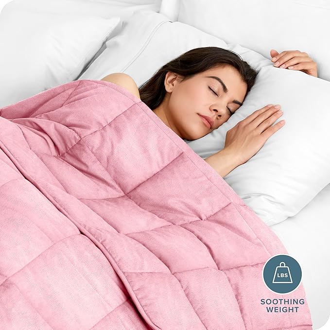 Bare Home Weighted Blanket Twin or Full Size 12lb (48"x72") for Adults - Minky Fleece - Premium Heavy Blanket Nontoxic Glass Beads (Light Pink, 48"x72")