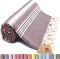 Bazaar Anatolia Turkish Beach Towel – 100% Cotton, Quick Dry, Sand Free Towel for Bathroom, Camping, Travel, Burgundy – Oversized 71x39 Inches – Stripe Maroon