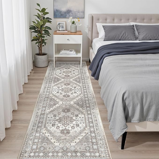 zesthome Washable Runner Rug 2.5x8 - Stain Resistant Entryway Rug,Ultra-Thin Kitchen Rugs, Anti Slip Backing Runner Rugs for Entrance Laundry Room Indoor Hallway (Brown/Beige,2.5'x8')