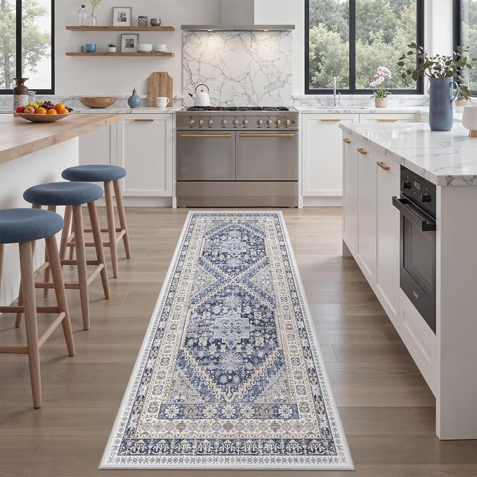 zesthome 2x6 Runner Rug for Hallways, Machine Washable Rug, Non Slip Vintage Low Pile Runners, Stain Resistant Runners for Entryway, Kitchen, Bathroom, Laundry Room, Corridor