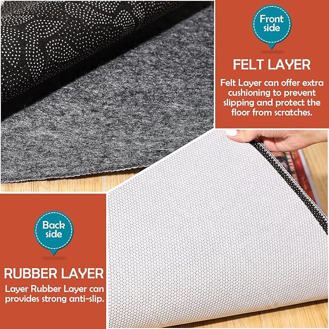Waterproof Rug Pad, 10x14 Ft Under Area Rug Carpet Pad, Non Slip Rug Pads for All Floors and Hardwood Floors Finishes, Keep Carpets in Place Soft and Prevent Rug from Wrinkling or Buckling