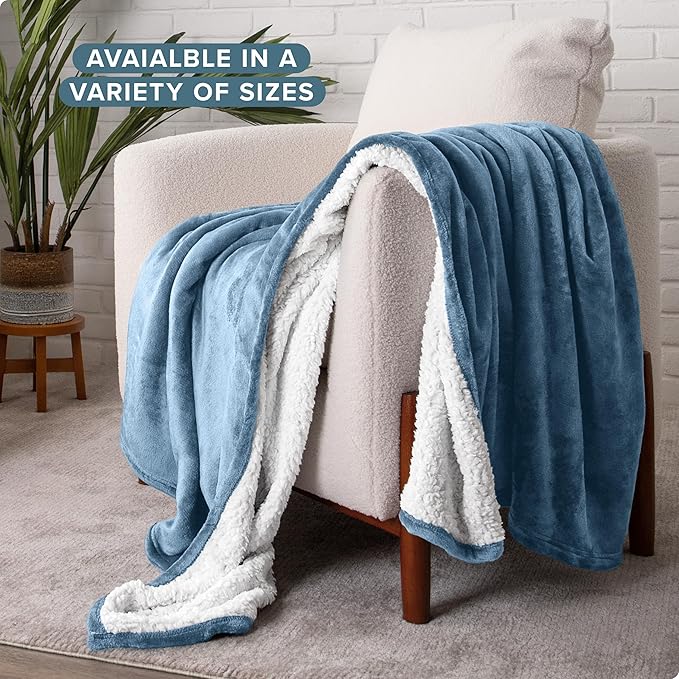 Bare Home Sherpa Fleece Blanket - Twin/Twin Extra Long - Blanket for Bed, Sofa, and Couch - Warm & Lightweight - Fluffy & Soft - Reversible (Twin/Twin XL, Coronet Blue)