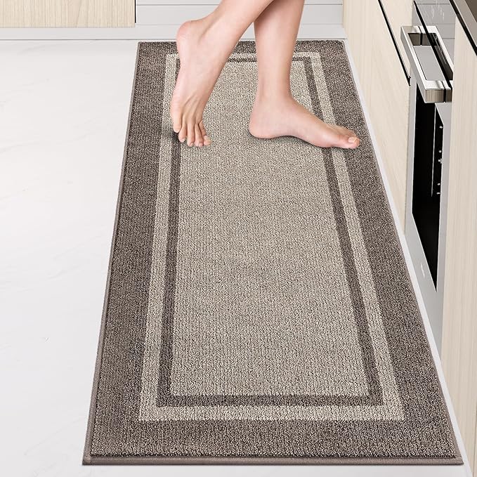 Kitchen Rugs 24" x 70", Non-Slip Machine Washable Kitchen Runner Rugs Floor Mats, Absorbent Comfort Standing Mats for Kitchen, Sink, Laundry and Hallway, Rolled Packaging, Beige & Grayish Brown