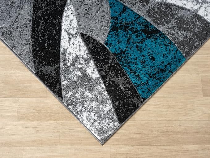 Modern Abstract Area Rug Hand Carved Contemporary Geometric Swirls Vibrant Colors Carpet for Living Room Bedroom Design PR1002 (Turquoise, 8' x 10')
