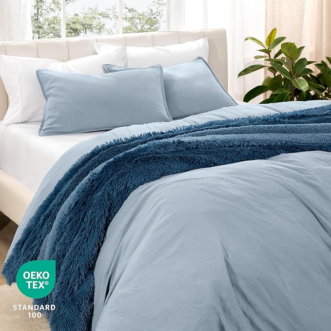 Bare Home Microfiber Duvet Cover Set - Ultra Soft Washed Microfiber - Full Size - Linen-Like Look - Easy Care - Breathable Fabric - Our Softest Duvet Cover Set (Full, Dusty Blue)