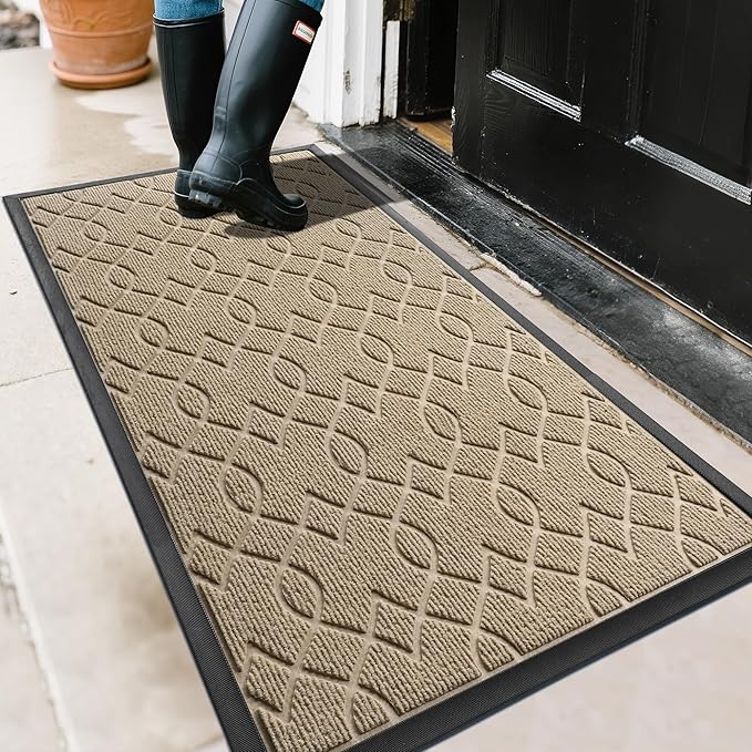Yimobra Large Door Mat 47x24, All-Season Waterproof Doormat Outdoor Entrance, Heavy Duty Non-Slip Outside Door Mat for Garage Patio Proch Entryway Indoor, Easy Clean, Light Beige