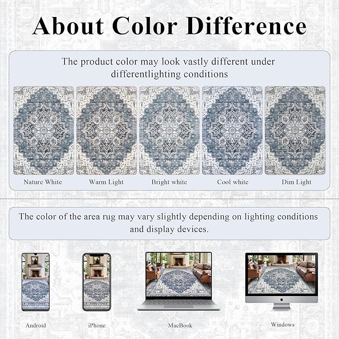 6x9 Area Rugs for Living Room Ultra-Soft Washable Rug Vintage Distressed Boho Area Rug, Non-Slip Retro Print Low Pile Stain Resistant Carpet for Bedroom Dining Room Kitchen Office