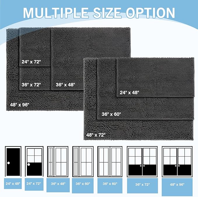 Amyracel Dirt Trapping Door Mat, 48" x 72" Large Absorbent Dog Door Mat for Muddy Paws, Quick Dry Non Slip Chenille Mud Mat for Dogs, Machine Washable Entry Indoor Entryway Rug for Inside Floor