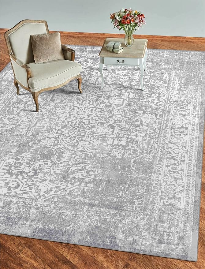 vivorug Runner Rug 2'x8' Vintage Washable Non-Slip Runners for Hallways Kitchen Entryway Laundry Room Carpet Hallway Runner Ivory/Silver
