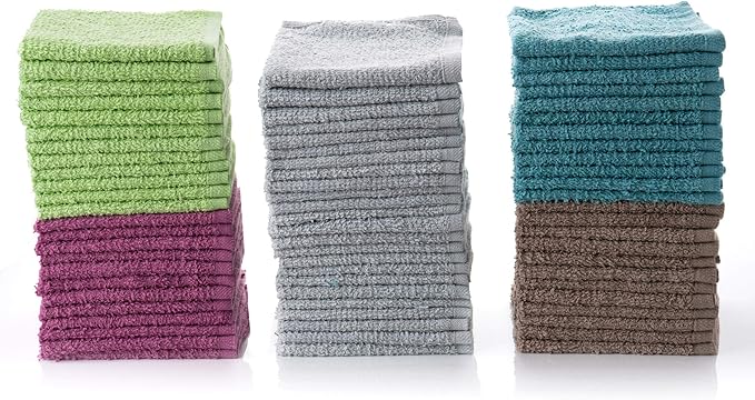 SIMPLI-MAGIC Cotton Wash Cloths 12"x12" (50 Pack) – Highly Absorbent Soft Towels for Bathroom – Commercial Terry Washcloth for Face, Hand, Bath, Kitchen, Gym & Hotel (Multicolor)