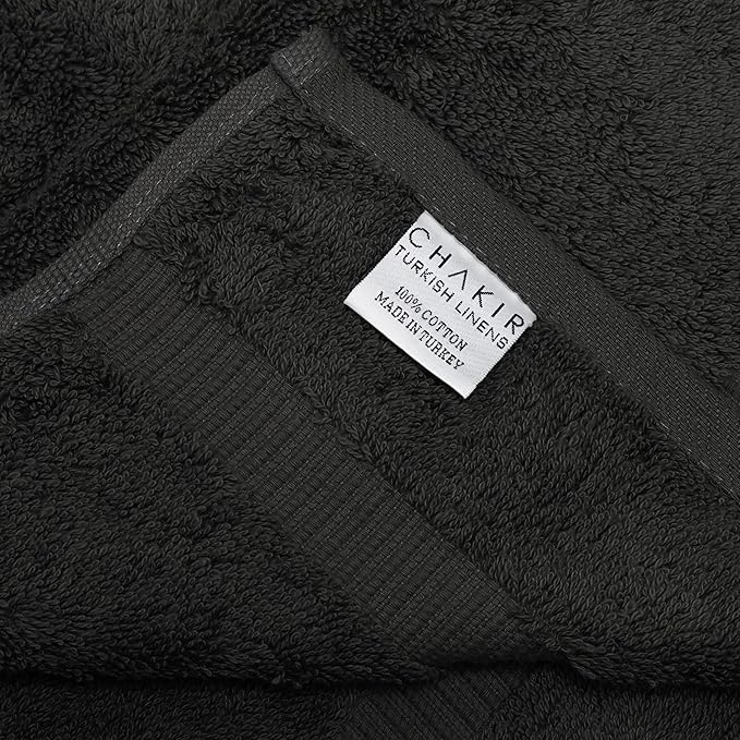Chakir Turkish Linens 100% Cotton Premium Turkish Towels for Bathroom | 16'' x 30'' (4-Piece Hand Towel, Black)