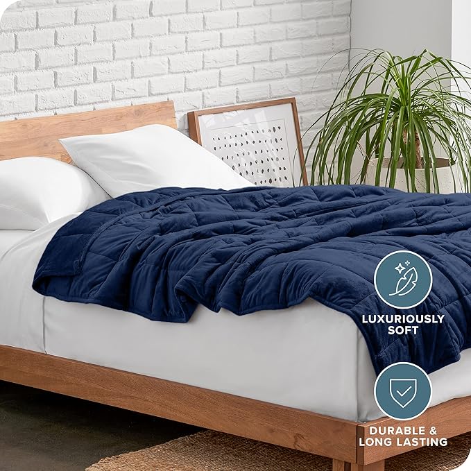 Bare Home Weighted Blanket Twin or Full Size 7lb (40" x 60") for Adults - Minky Fleece - Premium Heavy Blanket Nontoxic Glass Beads (Dark Blue, 40" x 60")