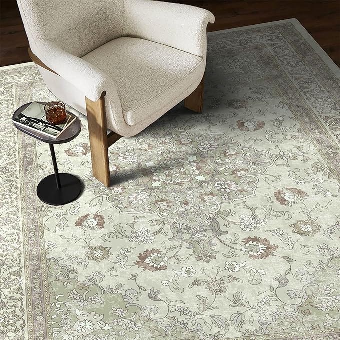 vivorug 6x9 Area Rugs, Ultra-Soft Washable Rug for Living Room Dinner Room Bedroom, Non-Slip Vintage Sage Green Rug, Indoor Carpet Large Area Rug