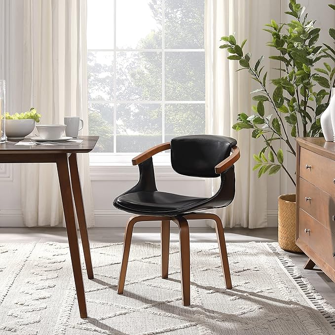Art Leon Desk Chair No Wheels, Mid Century Modern Swivel Accent Chair, Faux Leather Home Office Desk Chair for Small Spaces Living Room Bedroom, Gray