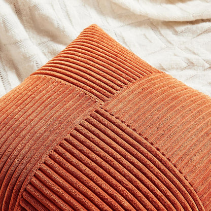 Fancy Homi Set of 2 Burnt Orange Decorative Throw Pillow Covers 18x18 Inch for Living Room Couch Bed, Boho Farmhouse Fall Home Decor, Soft Textured Corduroy Corss Patchwork Cushion Case 45x45 cm