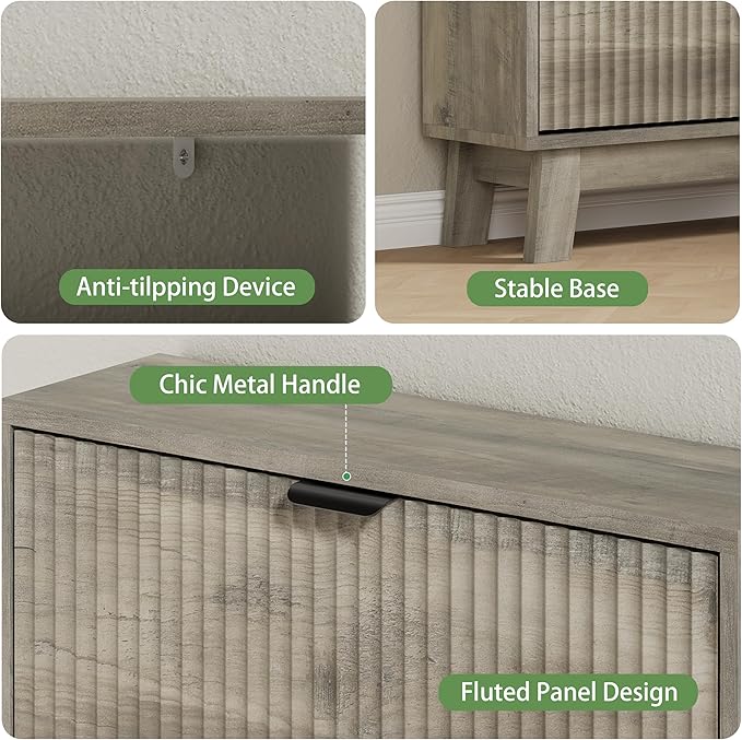 Shoe Cabinet with 3 Flip Drawers, 54" Tall Narrow Fluted Shoe Storage Organizer for Entryway, Hidden Slim Wooden Shoe Rack Cabinet for Front Door Entrance, Hallway, Living Room, Light Grey