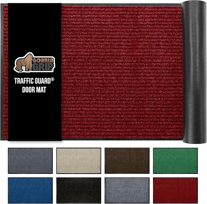 GORILLA GRIP Waterproof Traffic Guard Door Mat, 47x35, Heavy Duty Entryway Mats, Strong Rubber Back Commercial Utility Rugs for Office Hallway, Garage Floor and Home, Low Profile Carpet Runner, Red