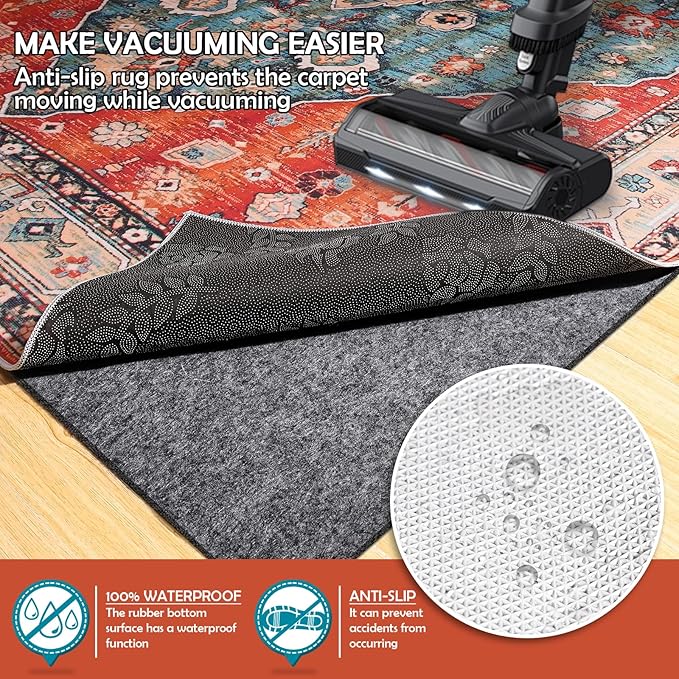 Waterproof Rug Pad, Thick 9x12 Ft Under Area Rug Carpet Pad, Non Slip Rug Pads for All Floors and Hardwood Floors Finishes, Keep Carpets in Place Soft and Prevent Rug from Wrinkling or Buckling