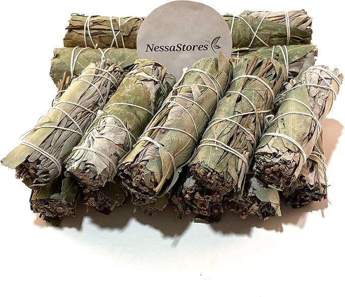 NESSASTORES - California White Sage + Eucalyptus Smudge Stick 4" Bundle #JC-167 (1 pc)