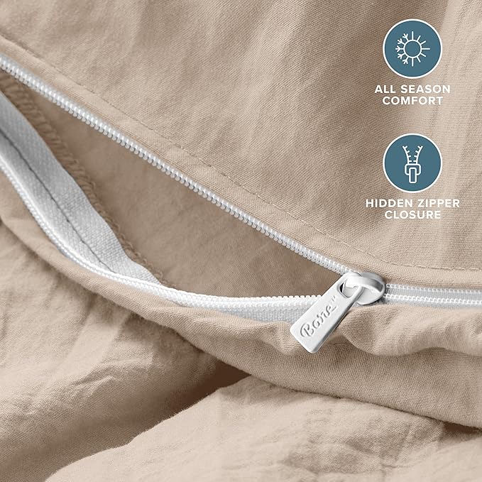 Bare Home Washed Duvet Cover - Oversized Queen - Premium 1800 Ultra-Soft Brushed Microfiber - Hypoallergenic, Easy Care, Stain Resistant (Oversized Queen, Sand-washed Pebble Beach)