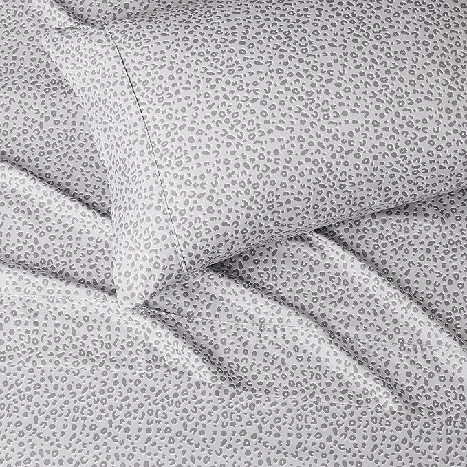 Amazon Basics Lightweight Super Soft Easy Care Wrinkle Free Microfiber 3 Piece Bed Sheet Set with 14-Inch Deep Pockets, Twin, Gray Cheetah, Printed, Kids, Men & Women Bedding