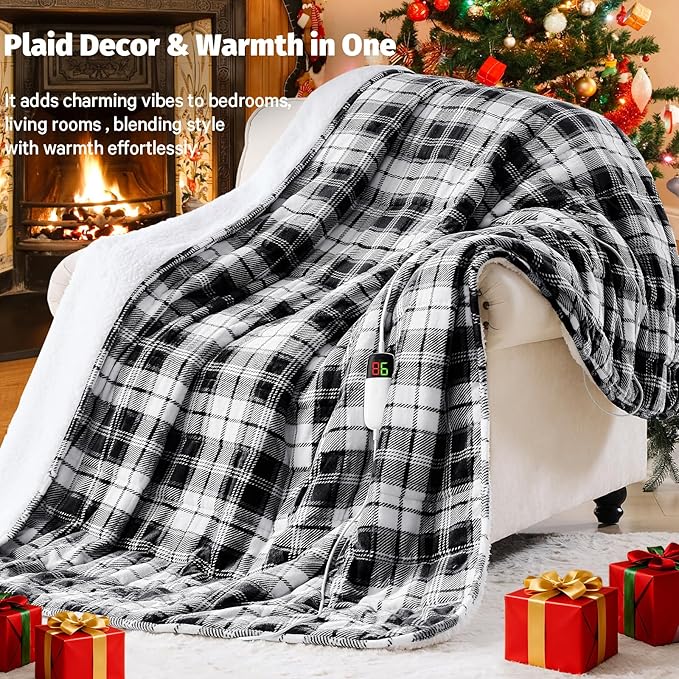 Grey Heated Weighted Blanket for Adults 20Lbs Queen Size 60"x80", 2-in-1 Electric Heating Pad Lap Heavy Blanket for 190-210lbs for Bed Couch, 10 Level 8H Auto Off, Birthday Gifts for Men Dad Boyfriend