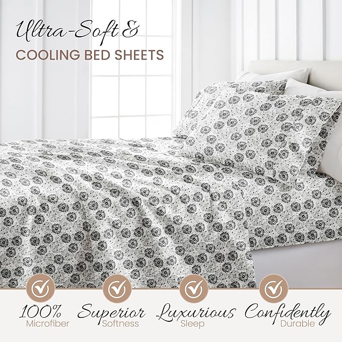 Linen Market 4 Piece California King Bedding Sheet Set (Gray Floral) - Sleep Better Than Ever with These Ultra-Soft & Cooling Bed Sheets for Your Cal King Size Bed - Deep Pocket Fits 16" Mattress