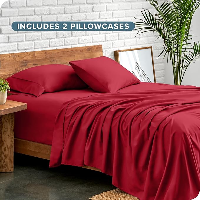 Bare Home Hotel Luxury Twin XL Sheet Set, Extra Soft - 4 Piece Set - Deep Pockets - Easy Fit - Cooling & Breathable - Wrinkle, Fade, Stain Resistant - Includes 2 Pillowcases (Twin XL, Red)