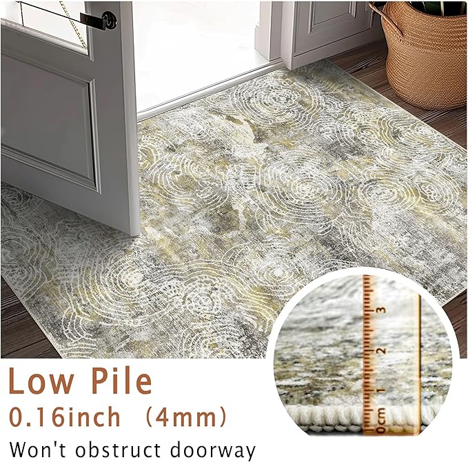 3x5 Rug, Small Area Rug for Living Room, Bedroom, Kitchen, Machine Washable Non-Slip Throw Rug, Modern Abstract Carpet for Entryway Nursery Coffee Table - Durable (Mustard)