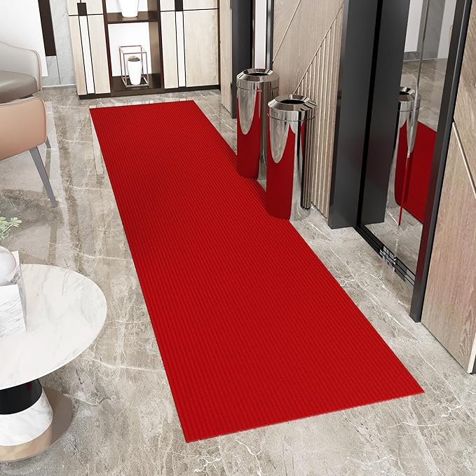 Ottomanson 3'11" x 21' Hallway Runner with Scraper Pile - Extra Durable Non-Slip Rug Mat for Indoor & Outdoor Use - Ideal for Kitchen, Entryway & Garage - High-Traffic Carpet, Red