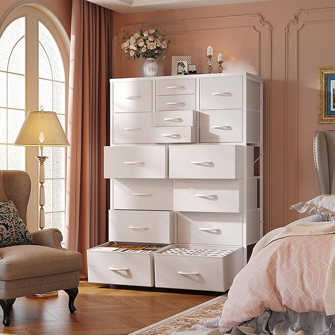 57“H Dresser for Bedroom with Multiple Drawers,Dressers & Chests of Drawers for Bedroom,Large White Dresser, Sturdy Metal Frame & Wood Top,Entryway, Hallway